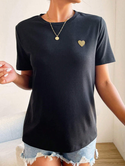 Damen T-Shirt mit Herz-Detail Minimalistisch Weiss