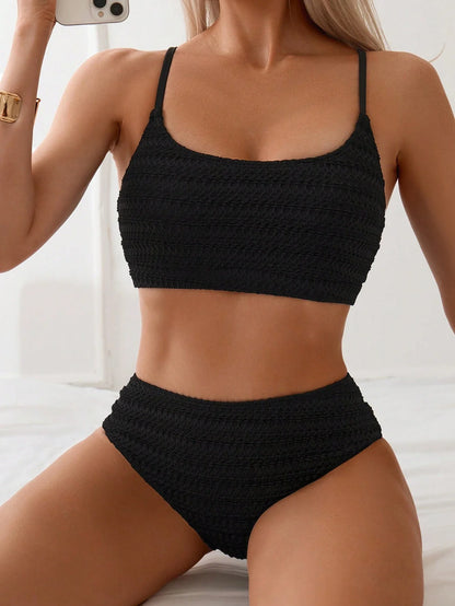 Damen Bikini Set Einfarbig Texturiert Strand Sommer