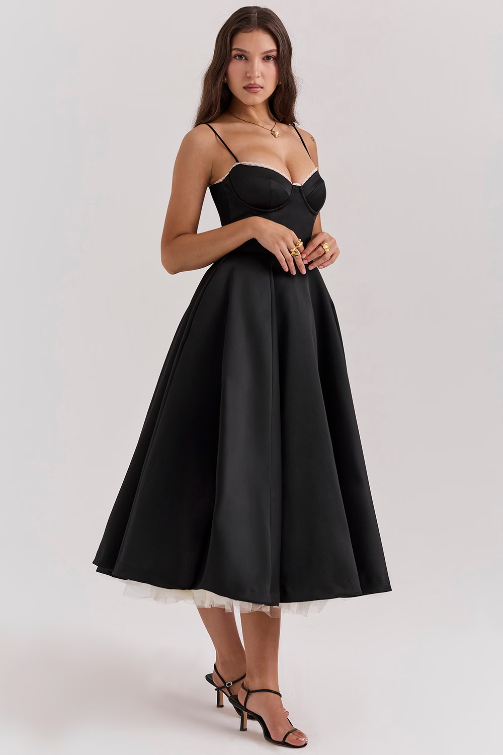 Damen Abendkleid Midi Herzförmiger Ausschnitt