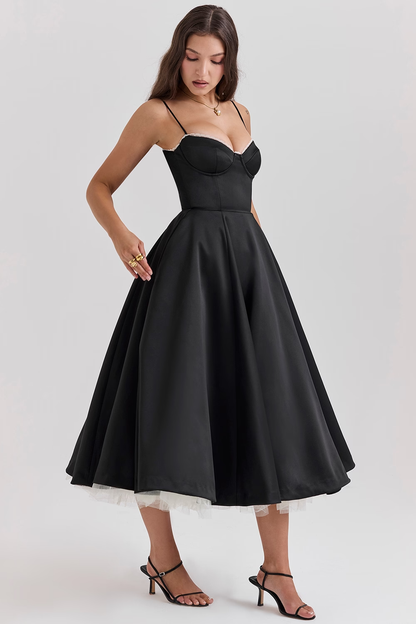 Elegantes Damen Midi-Kleid mit Korsett-Oberteil und Voluminösem Rock
