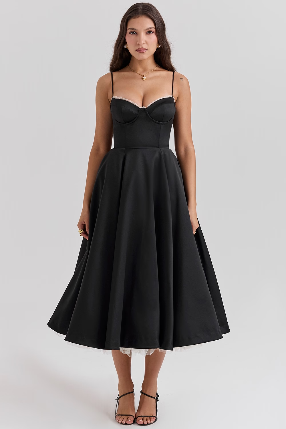Damen Abendkleid Midi Herzförmiger Ausschnitt