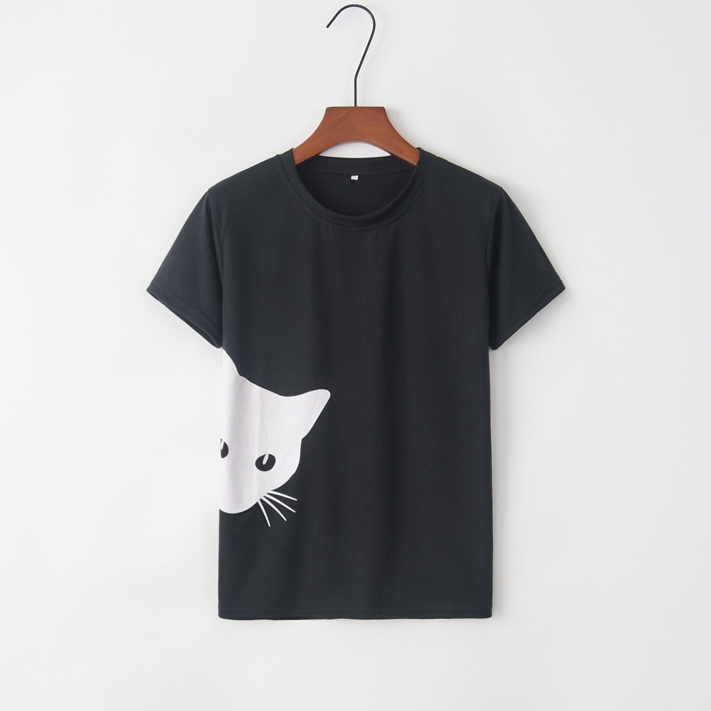 Damen T-Shirt Katzenmotiv Locker Passform Weiß