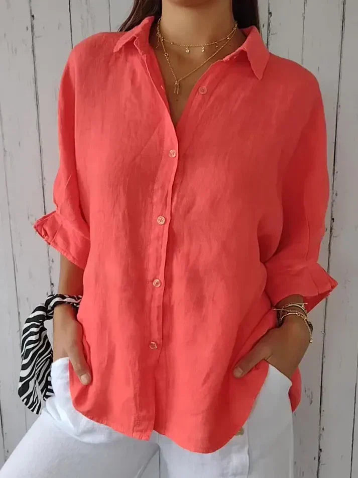 Norvielle Damen Einfarbige Bluse Mit Knöpfen - Norvielle
