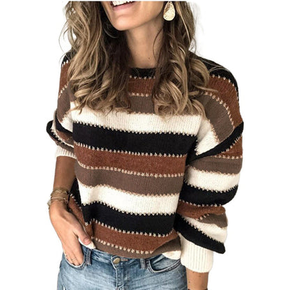 Damen Pullover Streifenlook Voluminöse Ärmel Norvielle