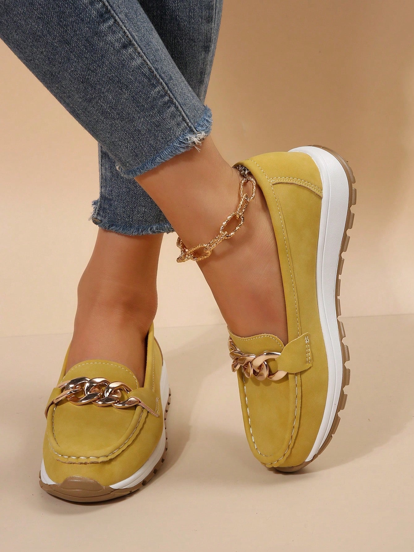 Damen Loafers Elegantes Metalldesign