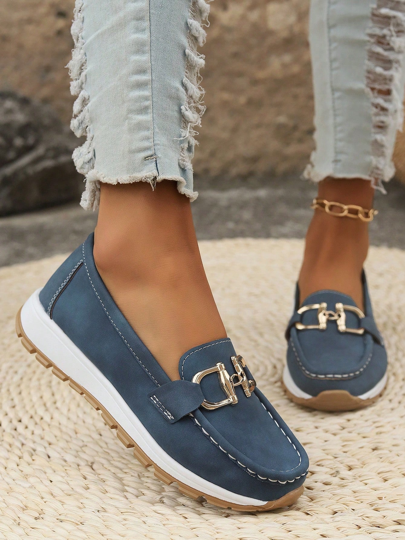 Damen Loafers mit Zierschnalle Leder