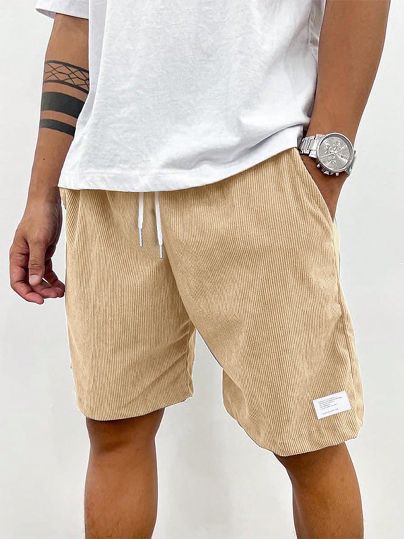 Herren Sommer Shorts Lässig Kordelzug Beige