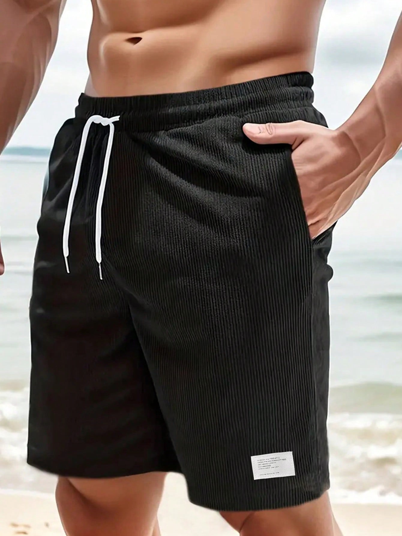 Herren Sommer Shorts Lässig Kordelzug Beige