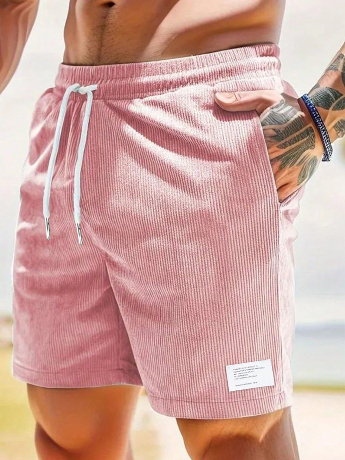 Herren Sommer Shorts Lässig Kordelzug Beige
