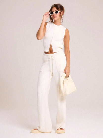 Damen Gestricktes Cropped mit Knöpfen Weich Beige