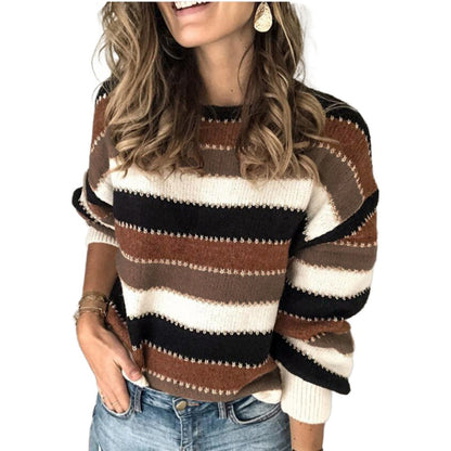 Damen Pullover Streifenlook Voluminöse Ärmel Norvielle - Norvielle