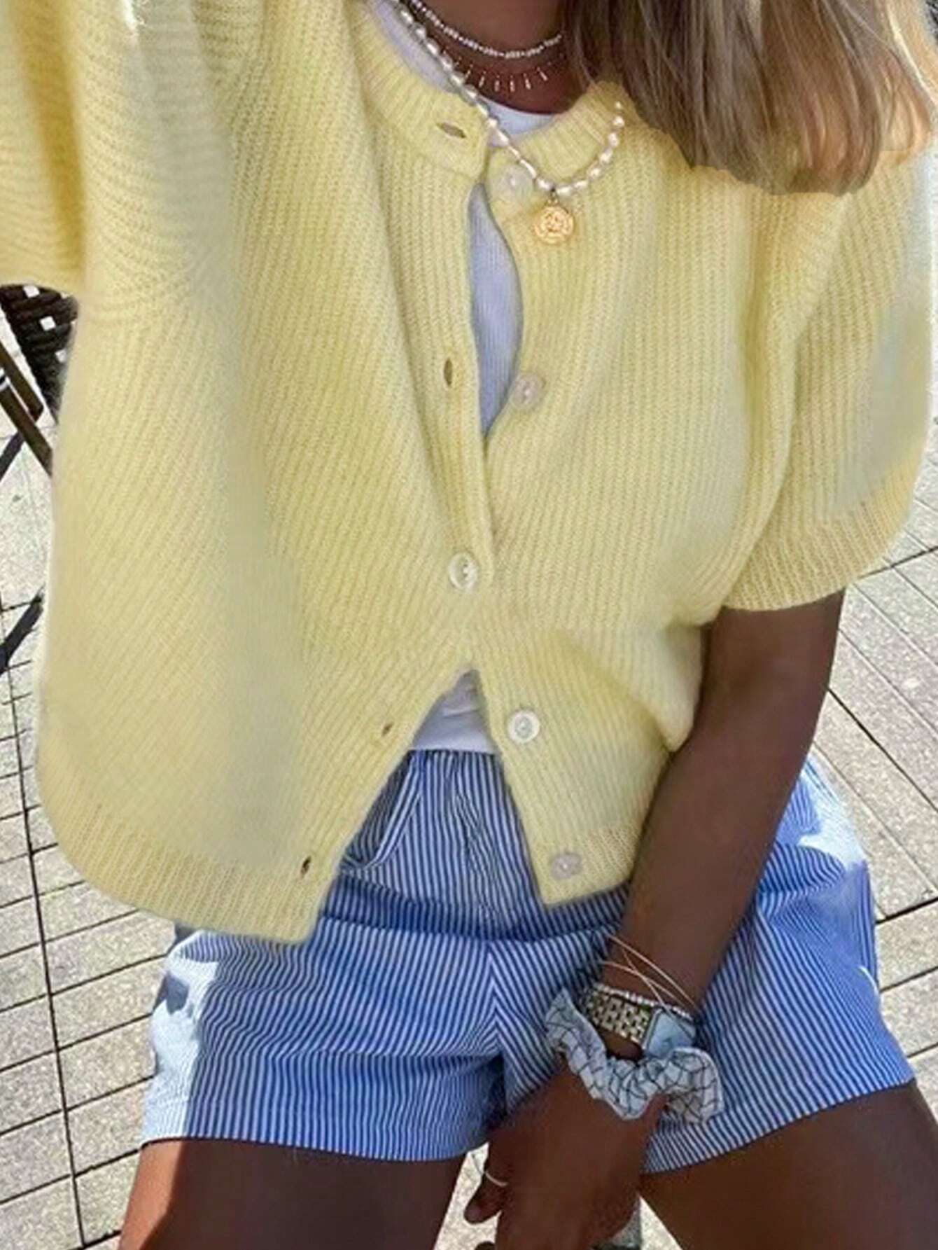 Damen Strick-Cardigan Kurzärmelig Leicht Beige - Norvielle