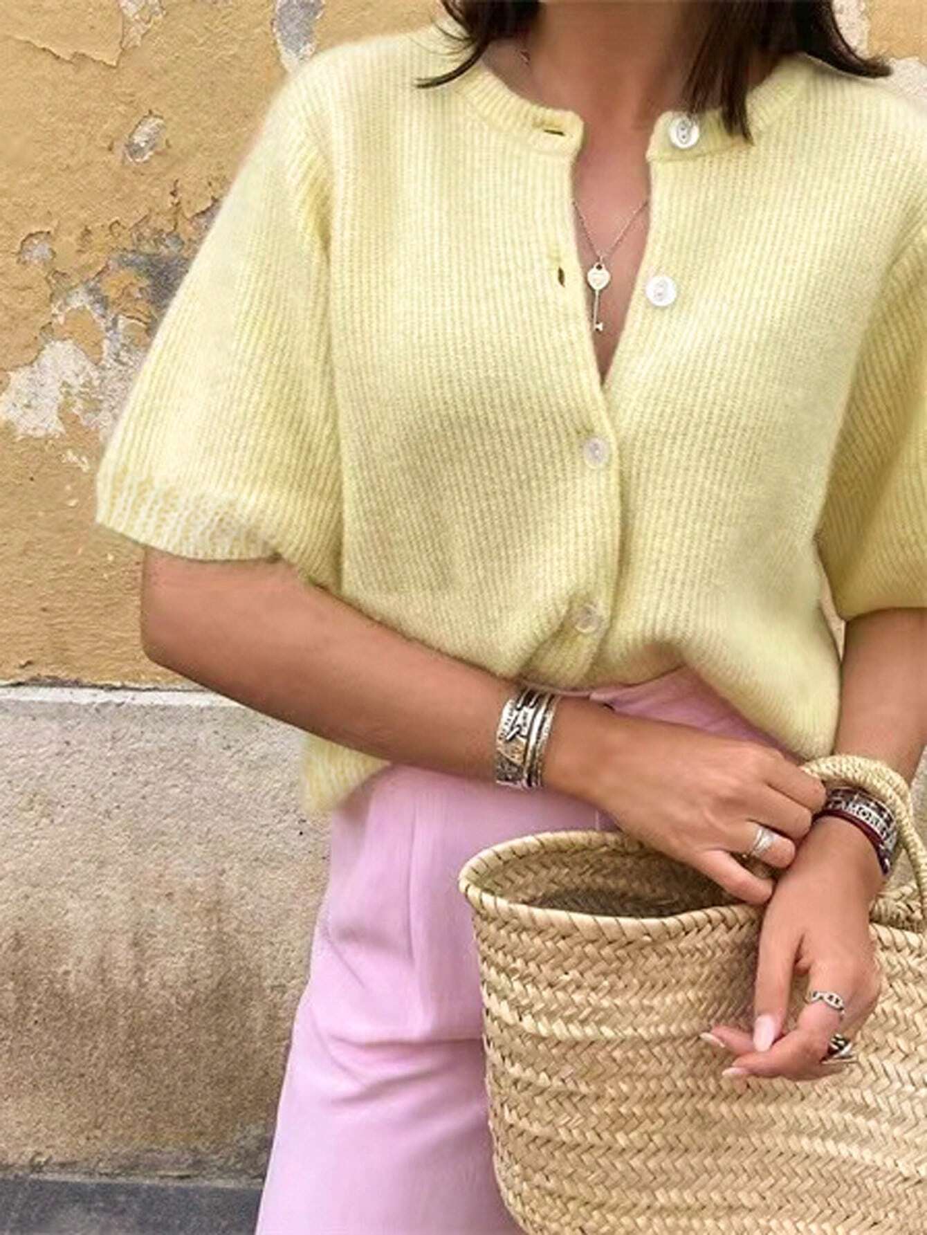 Damen Strick-Cardigan Kurzärmelig Leicht Beige