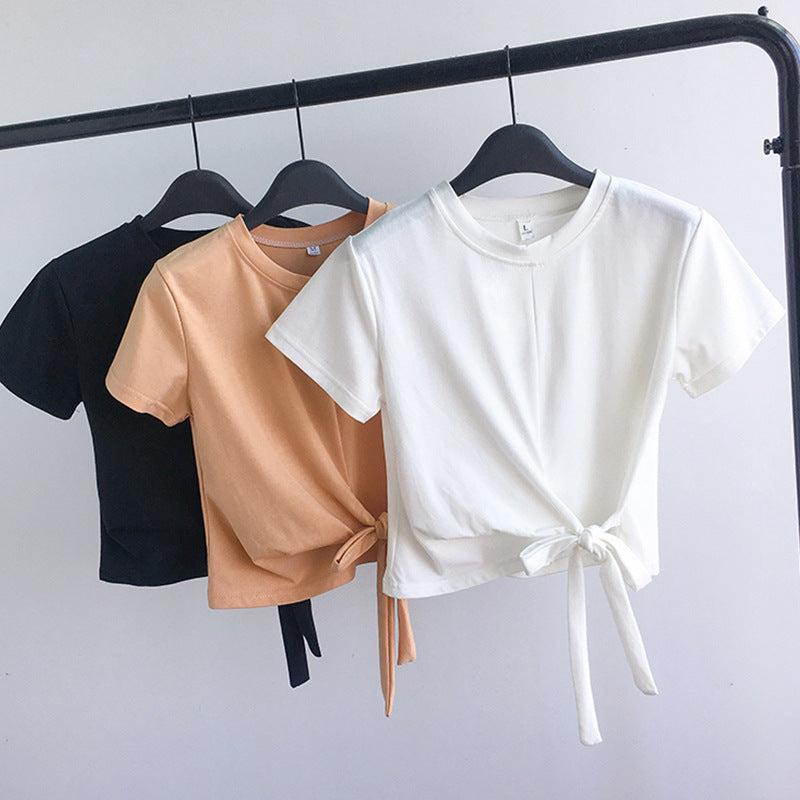 Damen T-Shirt Cropped mit Knoten Lässig - Norvielle