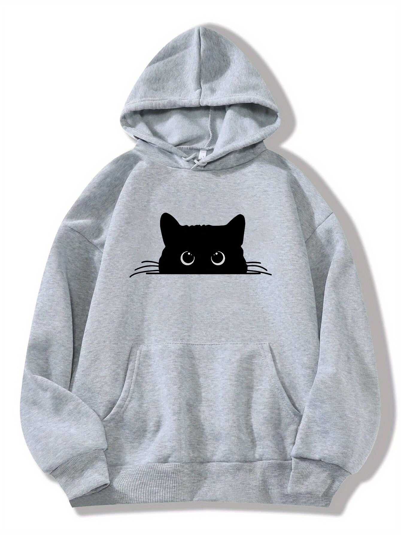 Damen Sweatshirt Hoodie Katzenprint Kapuze Grau