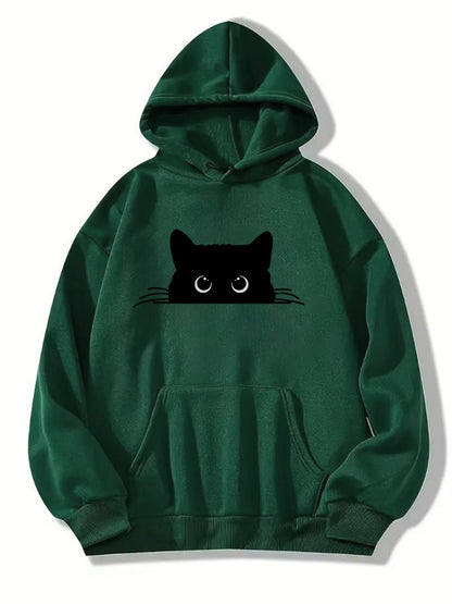 Damen Sweatshirt Hoodie Katzenprint Kapuze Grau