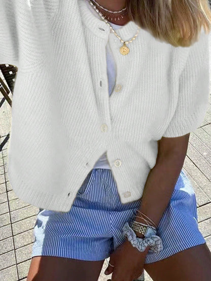 Damen Strick-Cardigan Kurzärmelig Leicht Beige