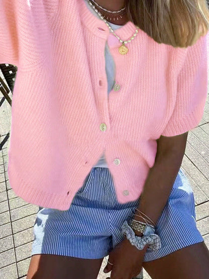 Damen Strick-Cardigan Kurzärmelig Leicht Beige