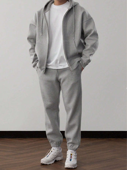 Herren Unifarbene Jogginganzug Kapuzenpulli und Hose