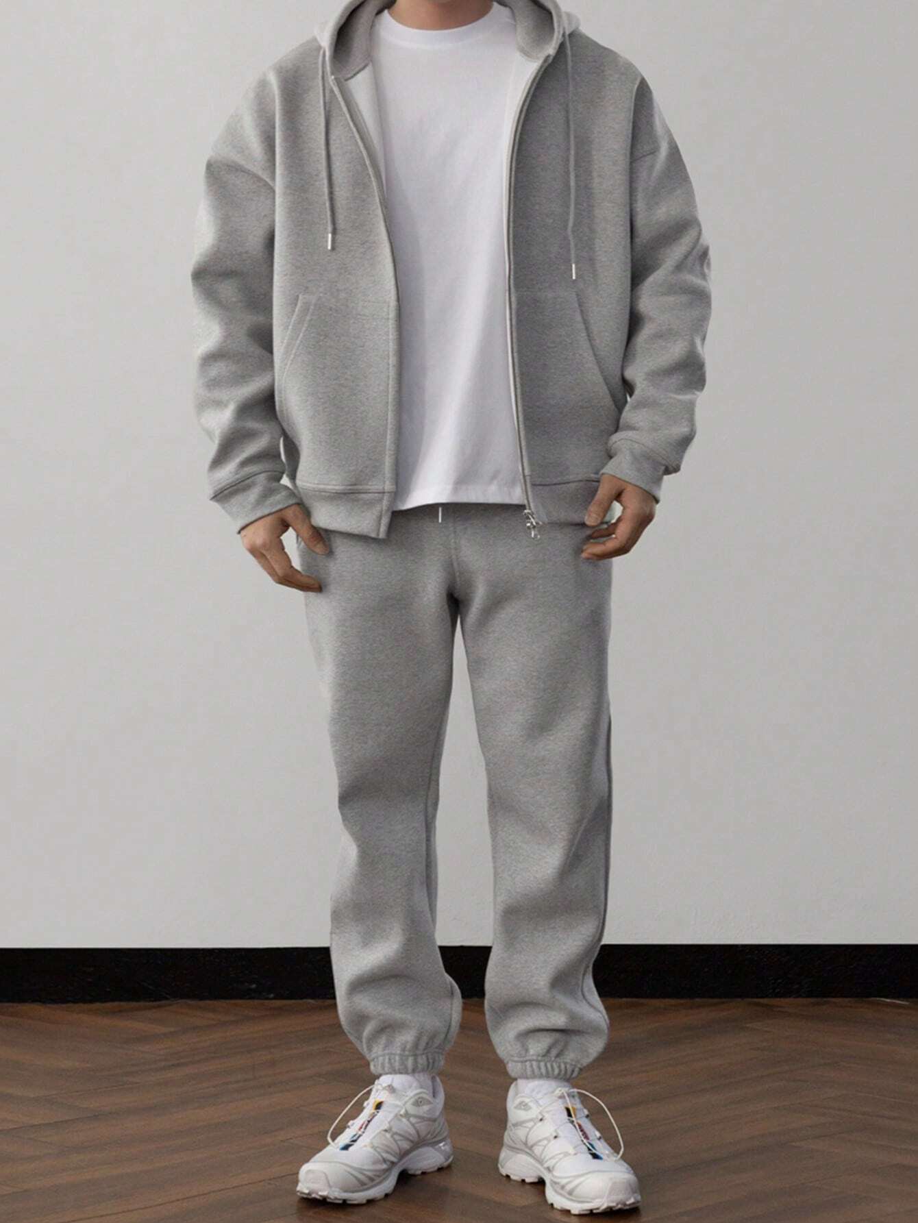 Herren Unifarbene Jogginganzug Kapuzenpulli und Hose