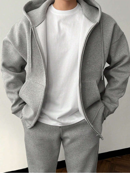 Herren Unifarbene Jogginganzug Kapuzenpulli und Hose