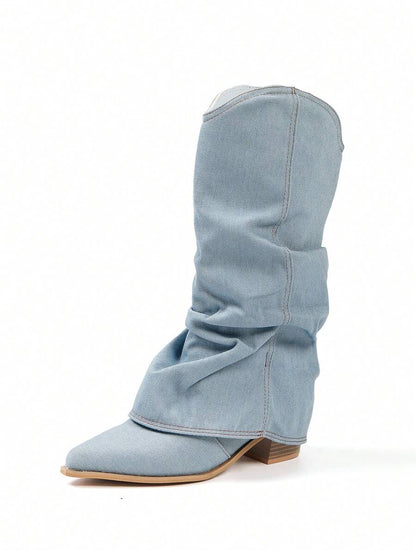 Damen Westernstiefel Hochabsatz Spitz Zulauf