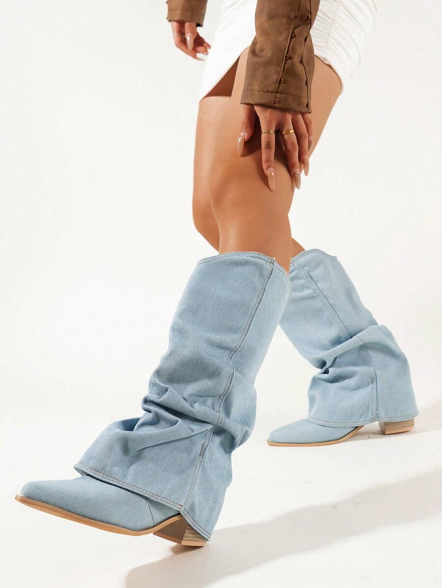 Damen Westernstiefel Hochabsatz Spitz Zulauf