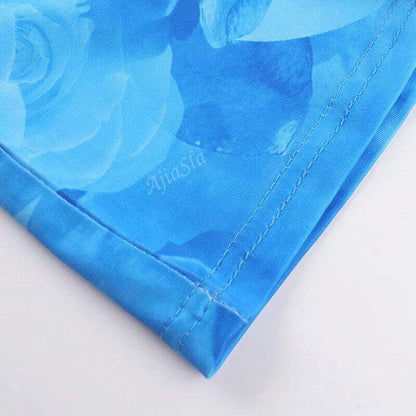 Damen Sommerkleid Aquarellprint Spaghettiträger Lang