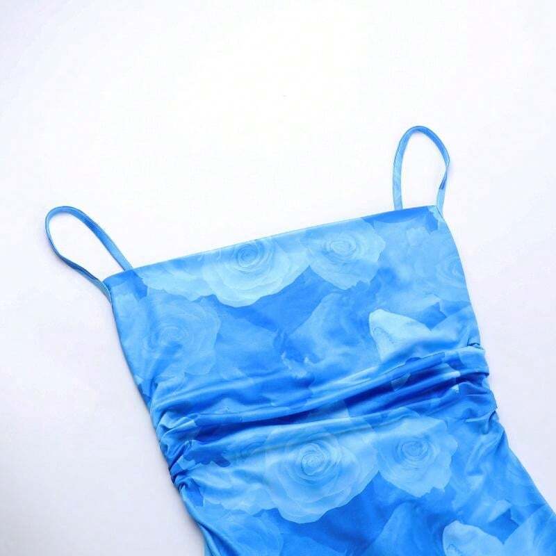 Damen Sommerkleid Aquarell-Druck Spaghettiträger Lang