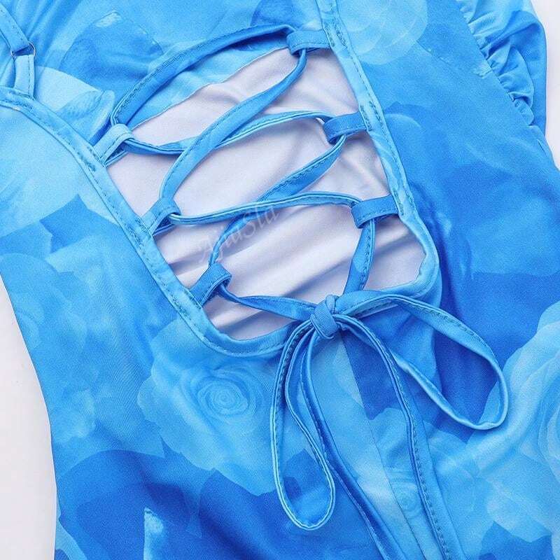 Damen Sommerkleid Aquarell-Druck Spaghettiträger Lang