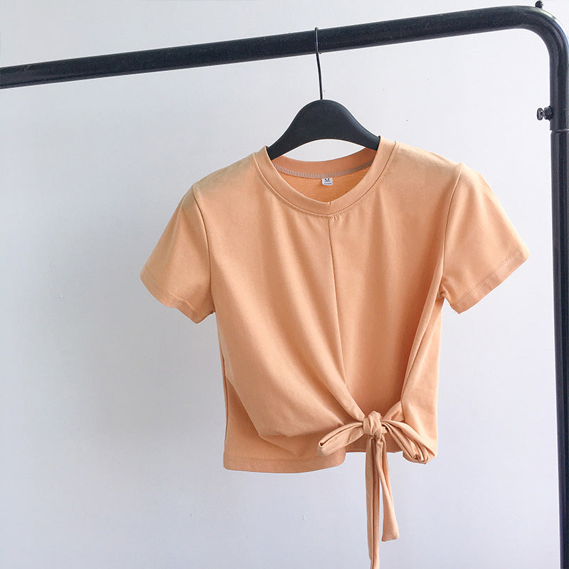 Damen T-Shirt Cropped mit Knoten Lässig
