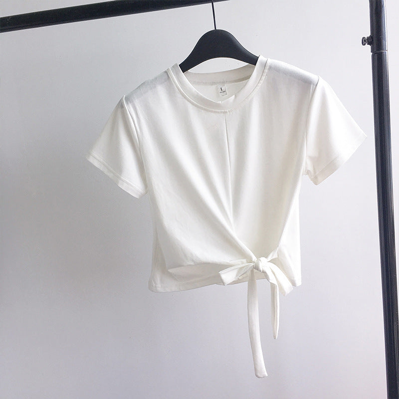 Damen T-Shirt Cropped mit Knoten Lässig
