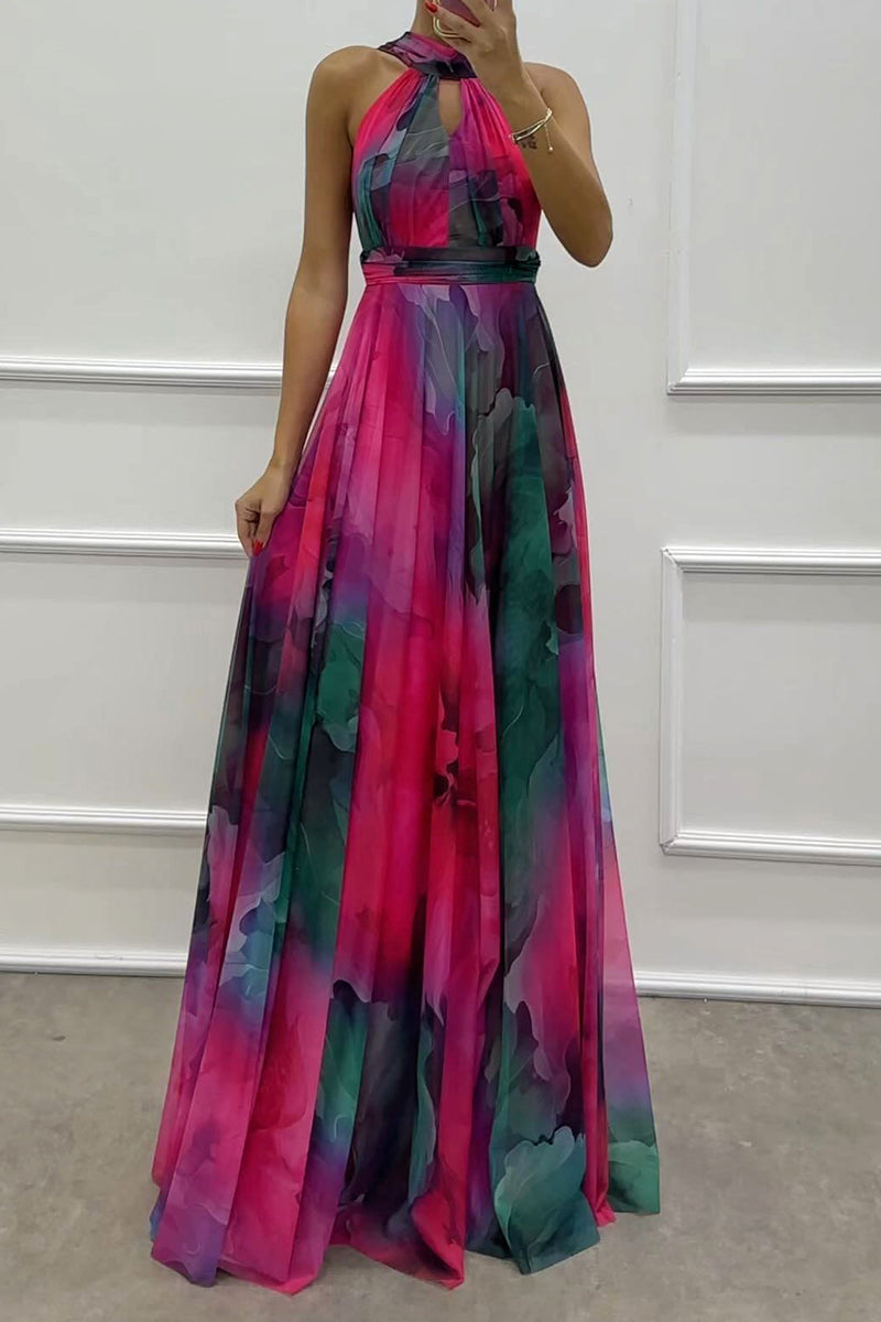 Abendkleid mit Schnürung Kontrasthals Schwarz Rosa Blau - Norvielle