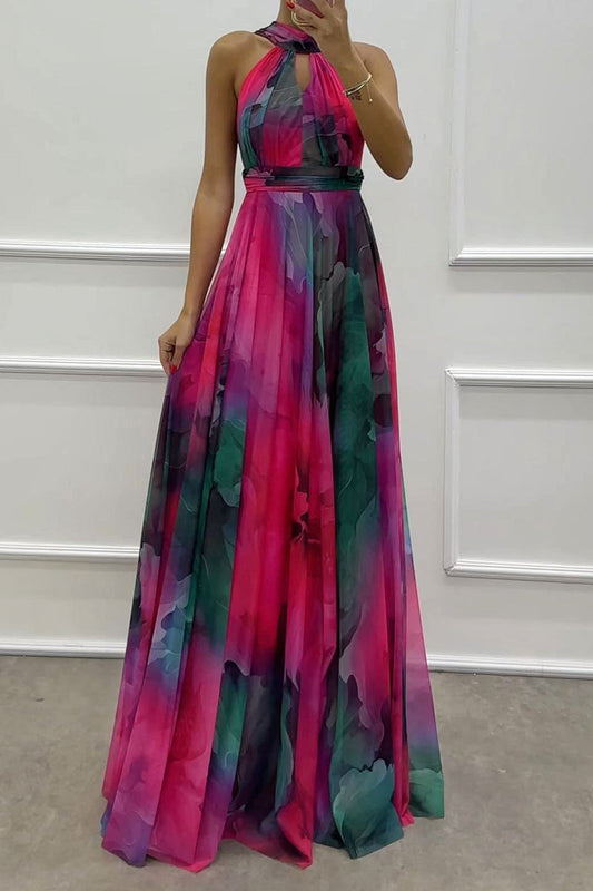 Abendkleid mit Schnürung Kontrasthals Schwarz Rosa Blau - Norvielle