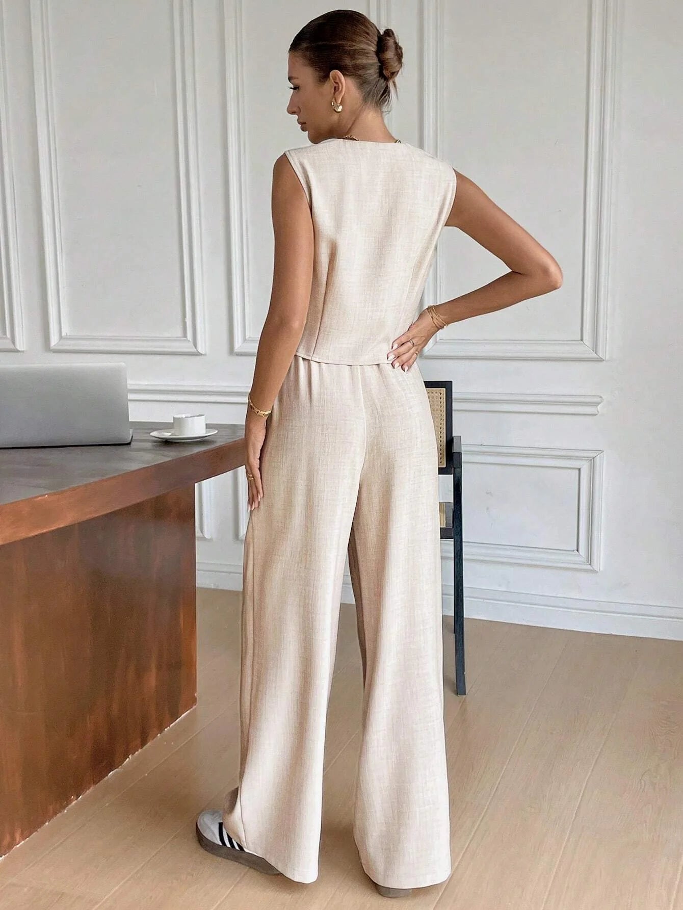 Damen Zweiteiler Weste Palazzo-Hose Elegantes Outfit