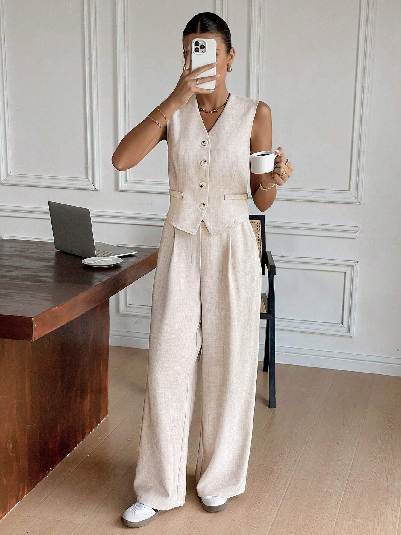 Damen Zweiteiler Weste Palazzo-Hose Elegantes Outfit - Norvielle