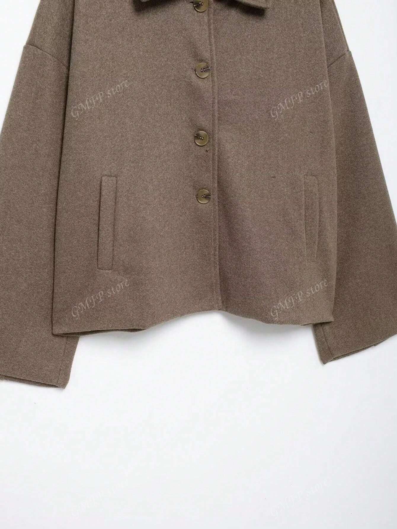 Damen Cropped Wolljacke Knopfleiste
