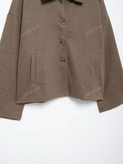 Damen Cropped Wolljacke Knopfleiste