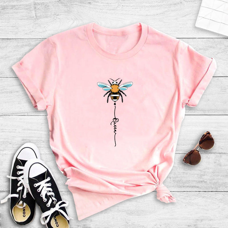 Damen T-Shirt Bienenmotiv Baumwolle Weiß