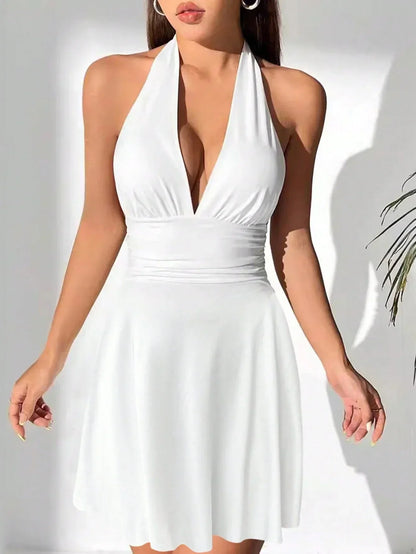 Damen Minikleid Halterneck Schwingrock Figurbetont