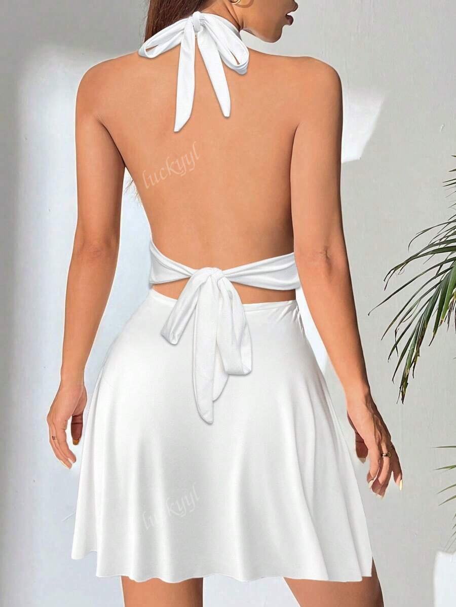 Damen Minikleid Halterneck Skater-Schnitt Figurbetonter Stil