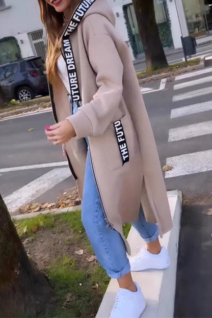 Norvielle Damen Kapuzenjacke Patchwork Reißverschluss Lässig