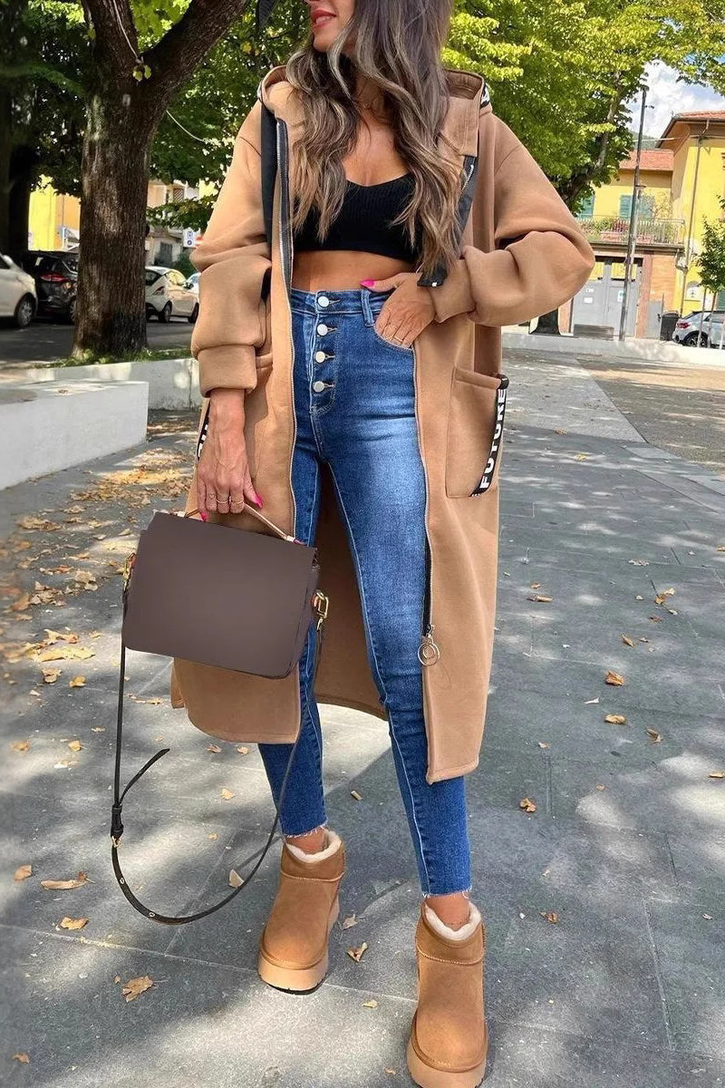 Norvielle Damen Kapuzenjacke Patchwork Reißverschluss Lässig