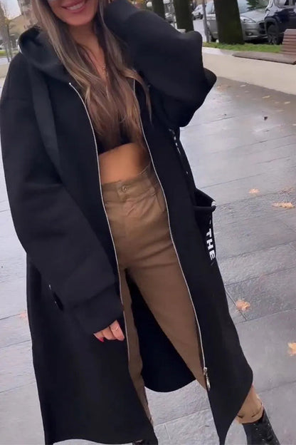 Norvielle Damen Kapuzenjacke Patchwork Reißverschluss Lässig