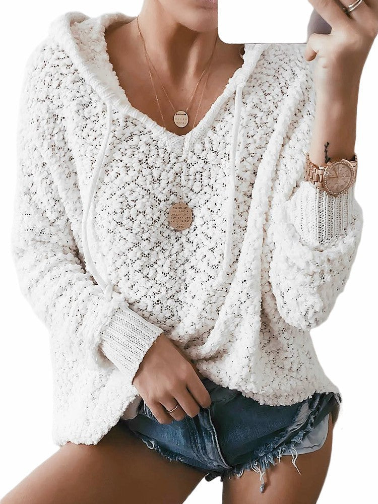 Damen Strickpullover Kapuze Luftiger Strick Norvielle Beige