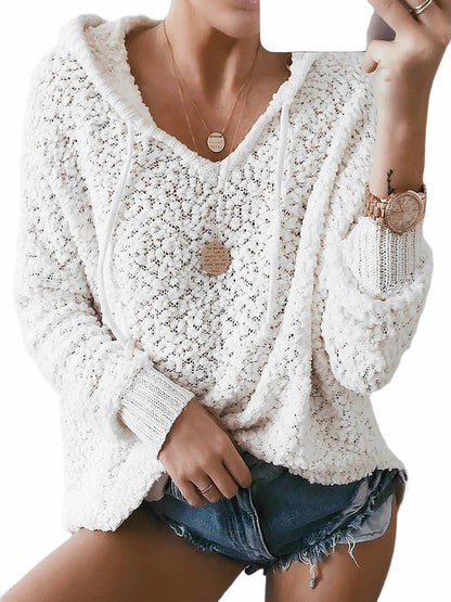Damen Strickpullover Kapuze Luftiger Strick Norvielle Beige