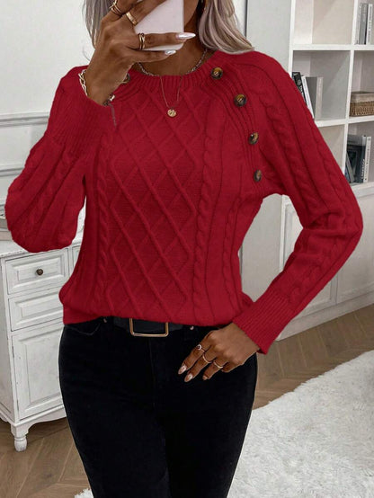 Clara Damenpullover Knopfdetails Zopfmuster