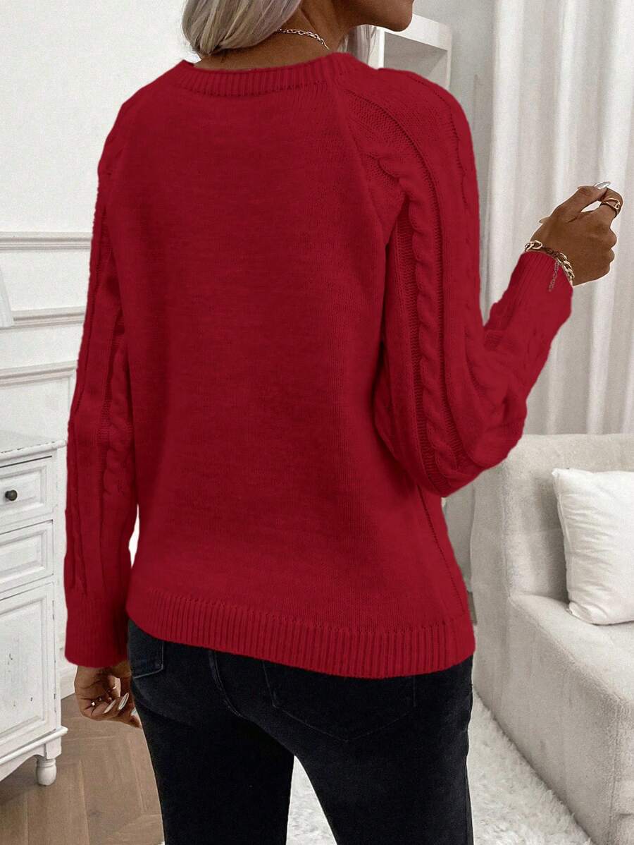 Clara Damenpullover Knopfdetails Zopfmuster