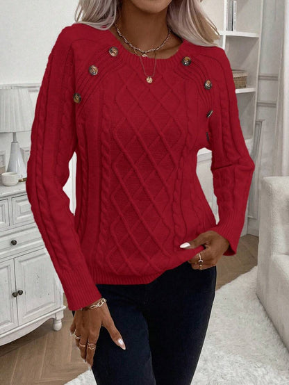 Clara Damenpullover Knopfdetails Zopfmuster