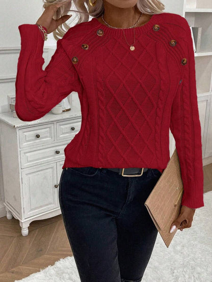 Clara Damenpullover Knopfdetails Zopfmuster